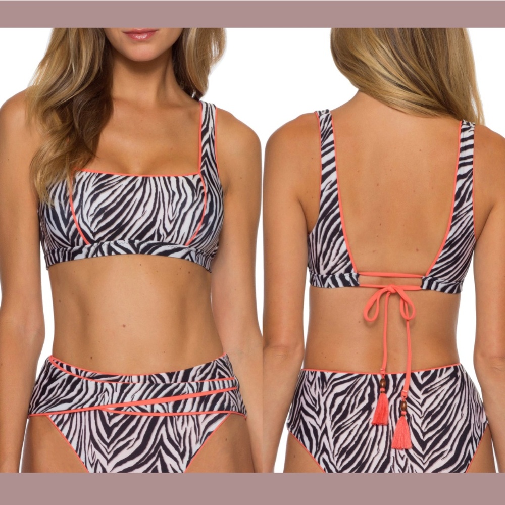 NWT Becca [ Large ] Zebra Animal‎ Kingdom Bralette Bikini Top Coral
